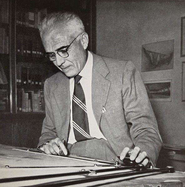 Portrait of Pier Luigi Nervi at work, The Works of Pier Luigi Nervi, by Ernesto Rogers, 1957 (author’s copy)