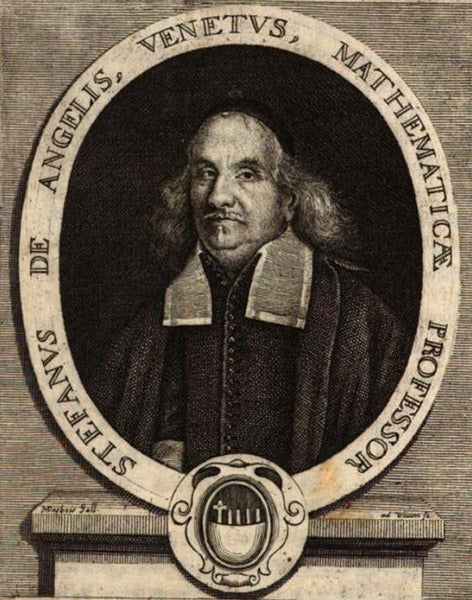 Portrait of Stefano degli Angeli, engraving, in Lyceum Patavinum sive Icones, by Charles Patin, 1682 (Wikimedia commons)