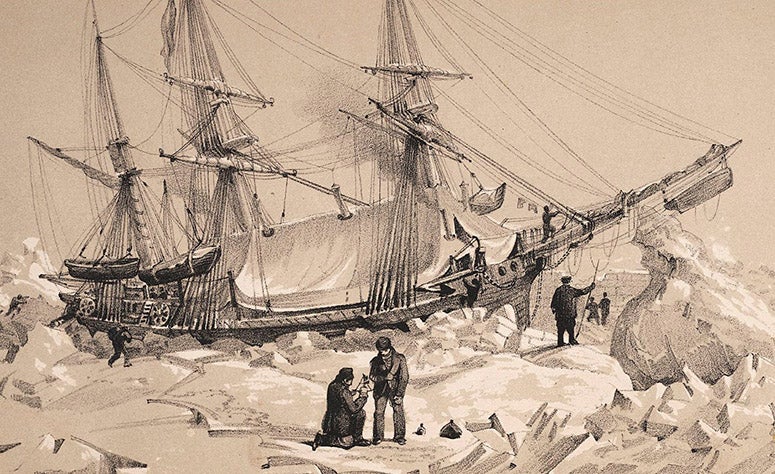 “Position of H.M.S. Terror on the 22nd Feby. 1837,” detail of a lithograph based on a drawing by William Smyth, in Narrative of an Expedition in H.M.S. Terror … in the years 1836-7, by George Back, 1838 (Linda Hall Library)