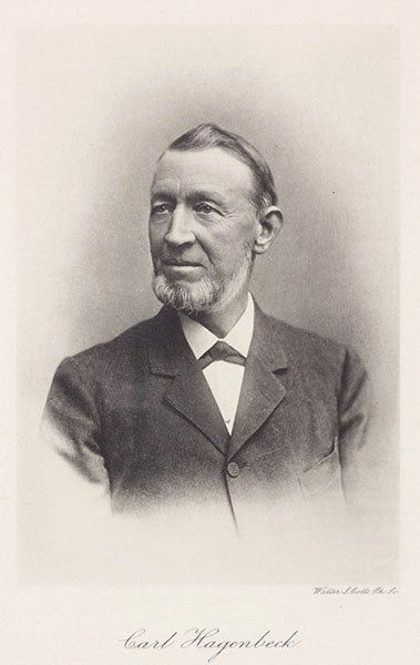 Portrait of Carl Hagenbeck, photogravure frontispiece, Beasts and Men, being Carl Hagenbeck's Experiences for Half a Century among Wild Animals, by Carl Hagenbeck, 1909 (Linda Hall Library)
