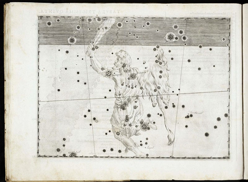 Star map of the constellation Orion, Johann Bayer, Uranometria, plate 35, 1603 (Linda Hall Library)