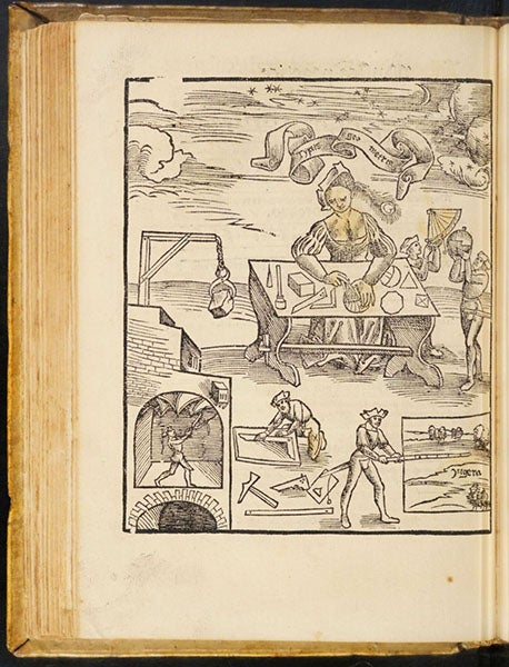 Allegory of Geometry, the sixth of the seven liberal arts, woodcut in Margarita philosophica cu[m] additionibus nouis, by Gregor Reisch, 1517 (Linda Hall Library)