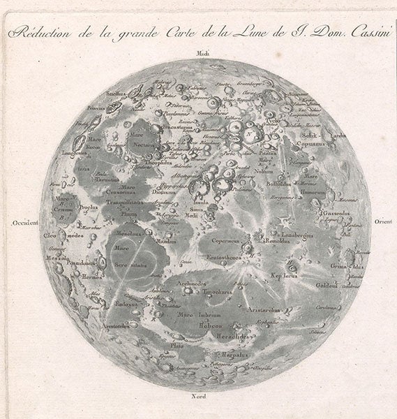 The Full Moon with nomenclature, detail of Réduction de la grande carte de la lune de J. Dom. Cassini, broadside engraving, by Jean-Dominique, comte de Cassini, 1788 (Linda Hall Library)
