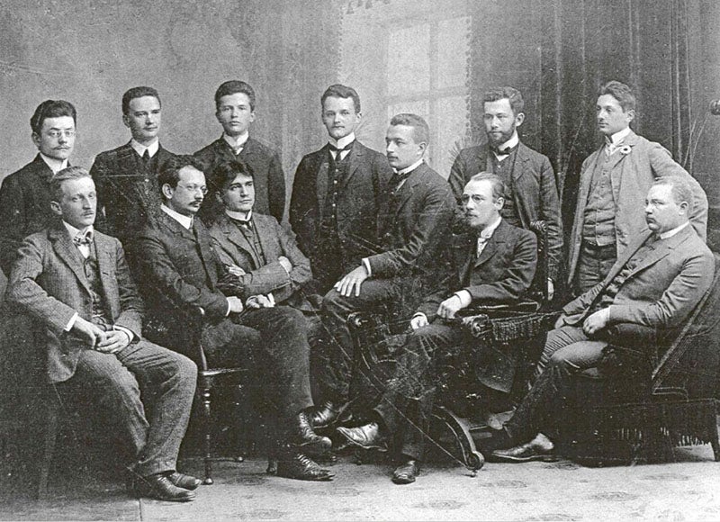 Polish math students at Göttingen, group photograph, 1907; Hugo Steinhaus is standing at far right, 20 years of age (Wikimedia commons)
