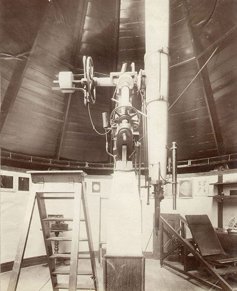 Former Dawes refractor with the 8¼-inch Alvan Clark lens, now at Temple Observatory, Rugby School, photograph, 1890s 