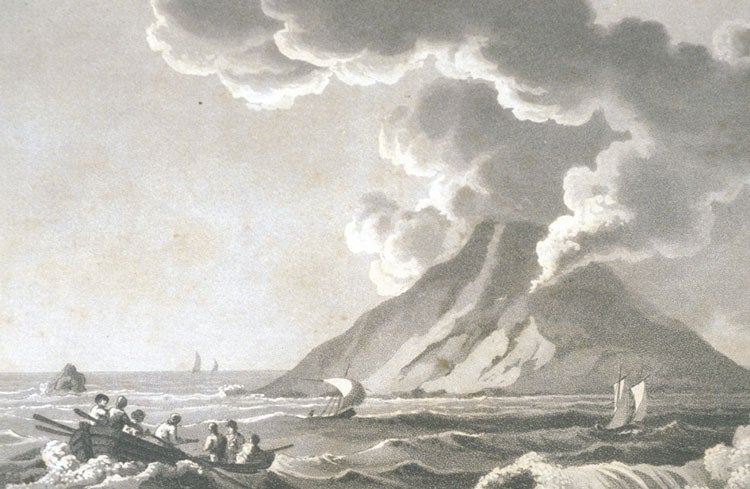 The island of Stromboli. Image source: Russell, George. A Tour through Sicily, in the Year 1815. London: Sherwood, Neely and Jones, 1819, p. 281.