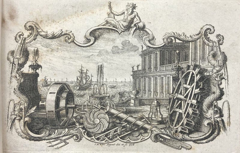 Engraved title-page vignette, by I. M. Weis, Hydrodynamica: sive de viribus et motibus fluidorum commentarii, by Daniel Benoulli, 1738 (Linda Hall Library)