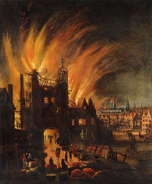 The Great Fire of London, oil on canvas, unsigned, ca 1670, Yale Center for British Art (Wikimedia commons)