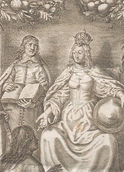 Possible portrait of Charles de Rocheort, detail of engraved title page, in his Histoire naturelle et morale des iles Antilles de l'Amerique, 1658 (Linda Hall Library)