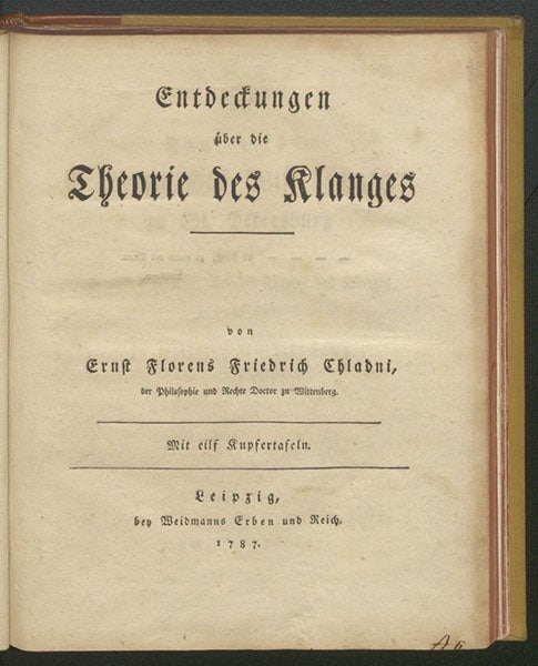 Title page, Entdeckungen über die Theorie des Klanges, by Ernst Chladni 1787 (Linda Hall Library)