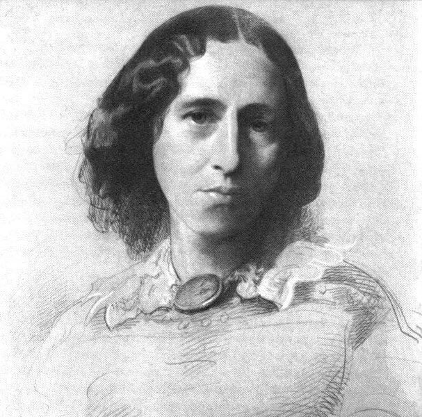 Portrait of Mary Ann Evans (George Eliot), pencil drawing by Samuel Lawrence (Wikimedia commons)