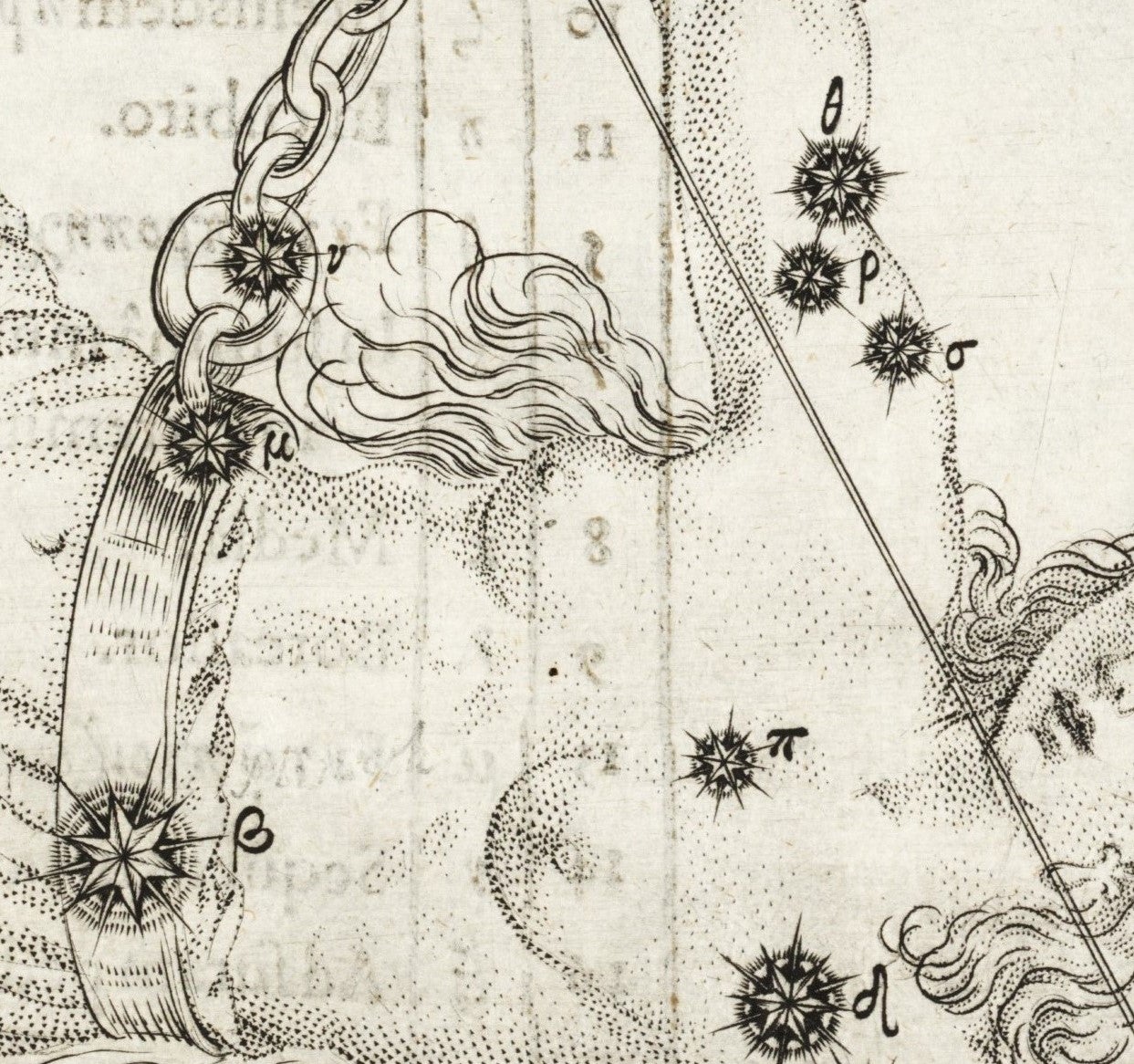 Detail of Andromeda. Image source: Bayer, Johannes, and Christoph Mang. Uranometria. Augsburg: Excudit Christophorus Mangus, 1603.
