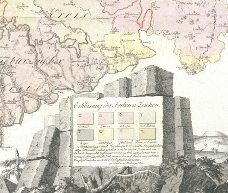Minerals of Szxony map. Image source: Charpentier, Johann. Mineralogische Geographie der Chursächsischen Lande. Leipzig: bey Siegfried Lebrecht Crusius, 1778, pl. 1.