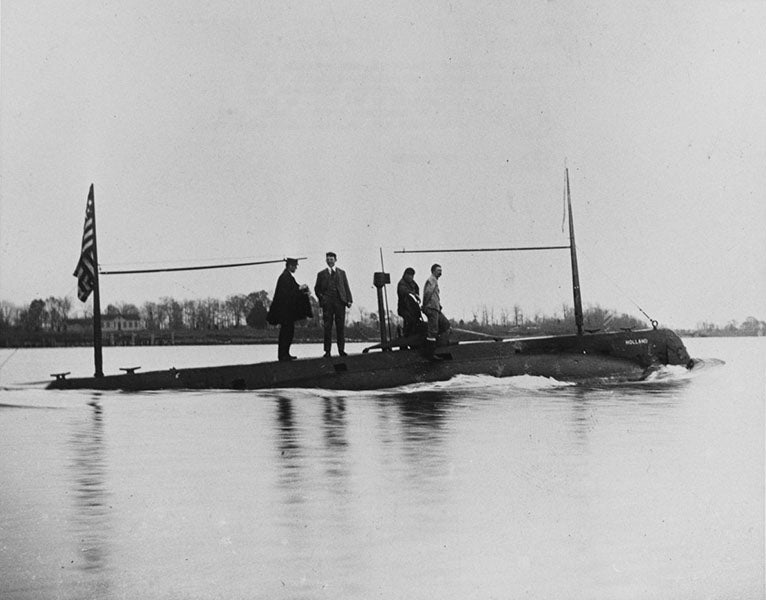 USS Holland (SS-1) underway, photograph, ca 1900, U.S. Naval History and Heritage Command (history.navy.mil)