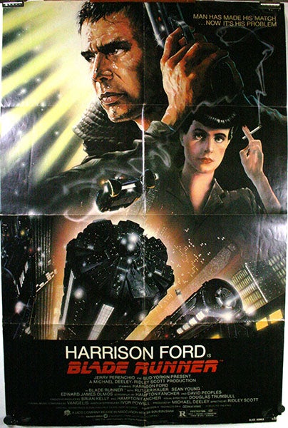 Movie poster for Blade Runner (1982, based on a short novel by Philip K. Dick (originalvintagemovieposters.com)