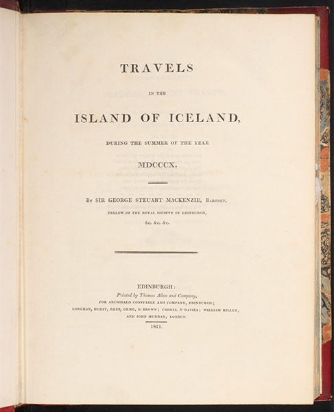 Title page, George Steuart Mackenzie, Travels in the Island of Iceland, 1811 (Linda Hall Library)