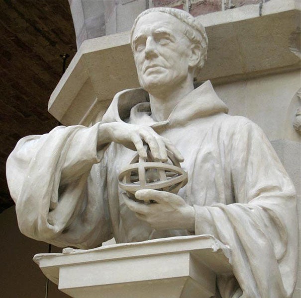 Detail of statue of Roger Bacon, OFM, Oxford University Museum of Natural History (Wikimedia commons)