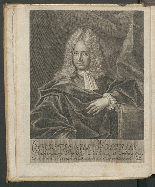 Portrait of Christian Wolff, engraved frontispiece to his <i>Elementa matheseos universae</i>, 1713 (Linda Hall Library)