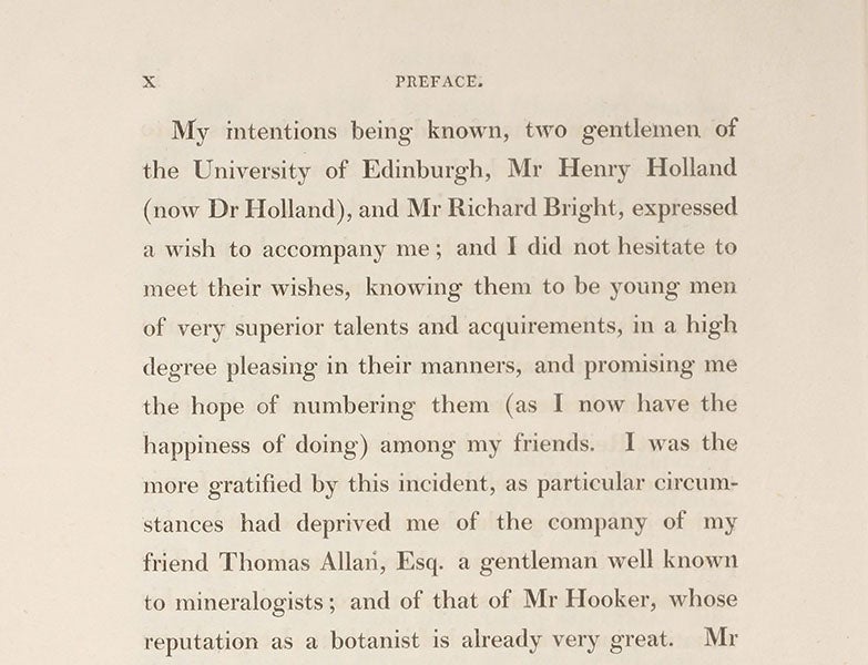 Detail of the preface, citing the contributions of Henry Holland, George Steuart Mackenzie, Travels in the Island of Iceland, 1811 (Linda Hall Library