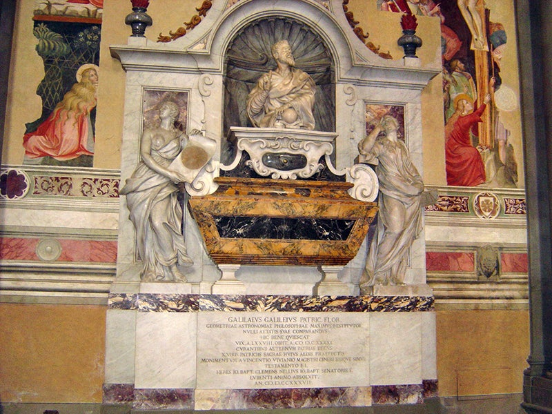 The tomb of Galileo Galilei, Basilica of Santa Croce, Florence, recent photograph (Wikimedia commons)