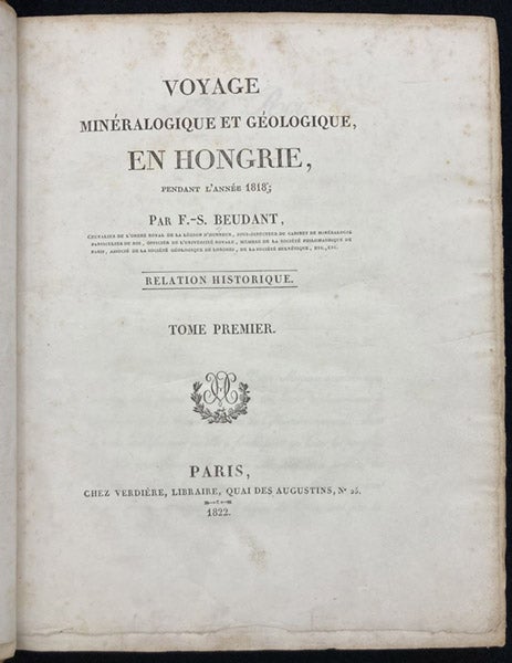 Title page, Voyage minéralogique et géologique, en Hongrie: pendant l'année 1818, by François Beudant, 1822 (Linda Hall Library)