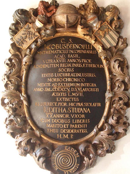 Tombstone of Jacob Bernoulli, cloisters of Basel Munster, Basel, Switzerland (Wikimedia commons)
