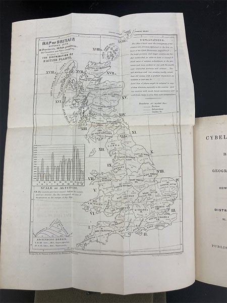 Map of the geographical distribution of plants of the British Isles, compiled by Hewett Cottrell Watson, frontispiece to his Cybele Britannica: or British Plants and their Geographical Relations, vol. 3, 1852 (Linda Hall Library)