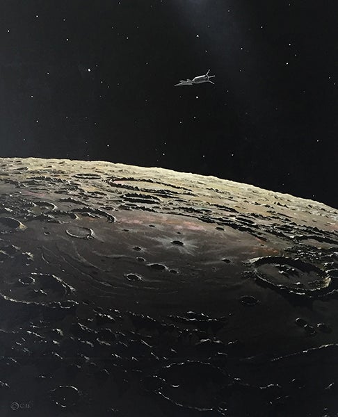 <i>In Orbit over the Moon</i>, oil painting by Chesley Bonestell, before 1961 (MRIGlobal)
