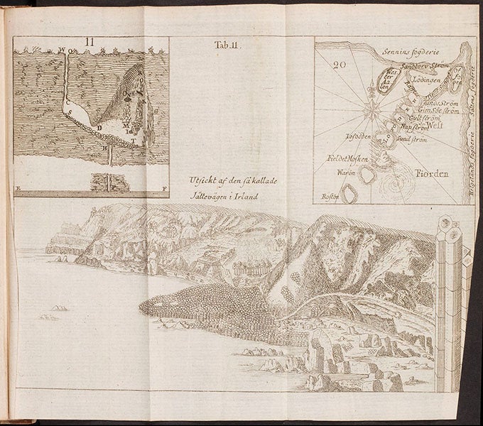 The Giant’s Causeway, a basalt formation in northern Ireland, engraving, Physisk Beskrifning öfver Jord-Klotet, by Torbern Bergman, plate 2 at end, 1773 (Linda Hall Library)