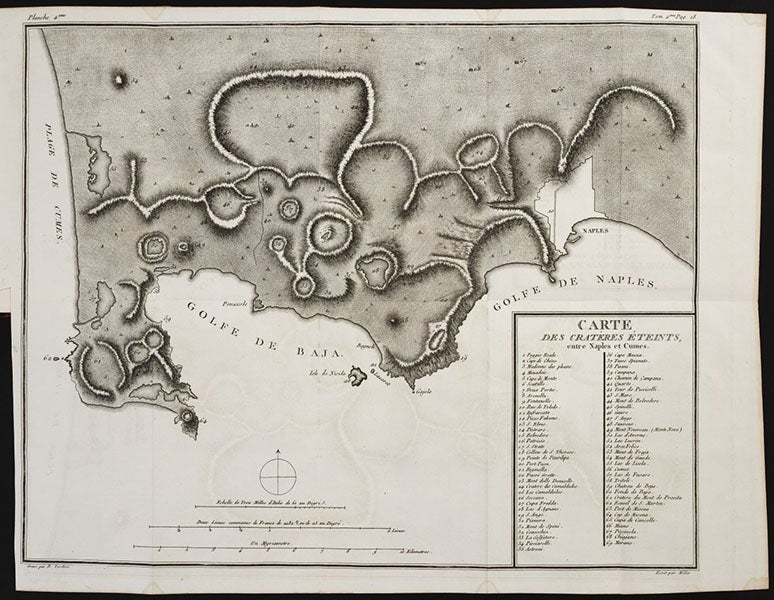 Pozzuoli and the (unlabeled) Temple of Serapis, detail of a map of the Phlegraean Fields, folding engraving in Voyages physiques et lythologiques dans la Campanie, by Scipione Beislak, vol. 2, plate 4, p. 18, 1801 (The Linda Hall)