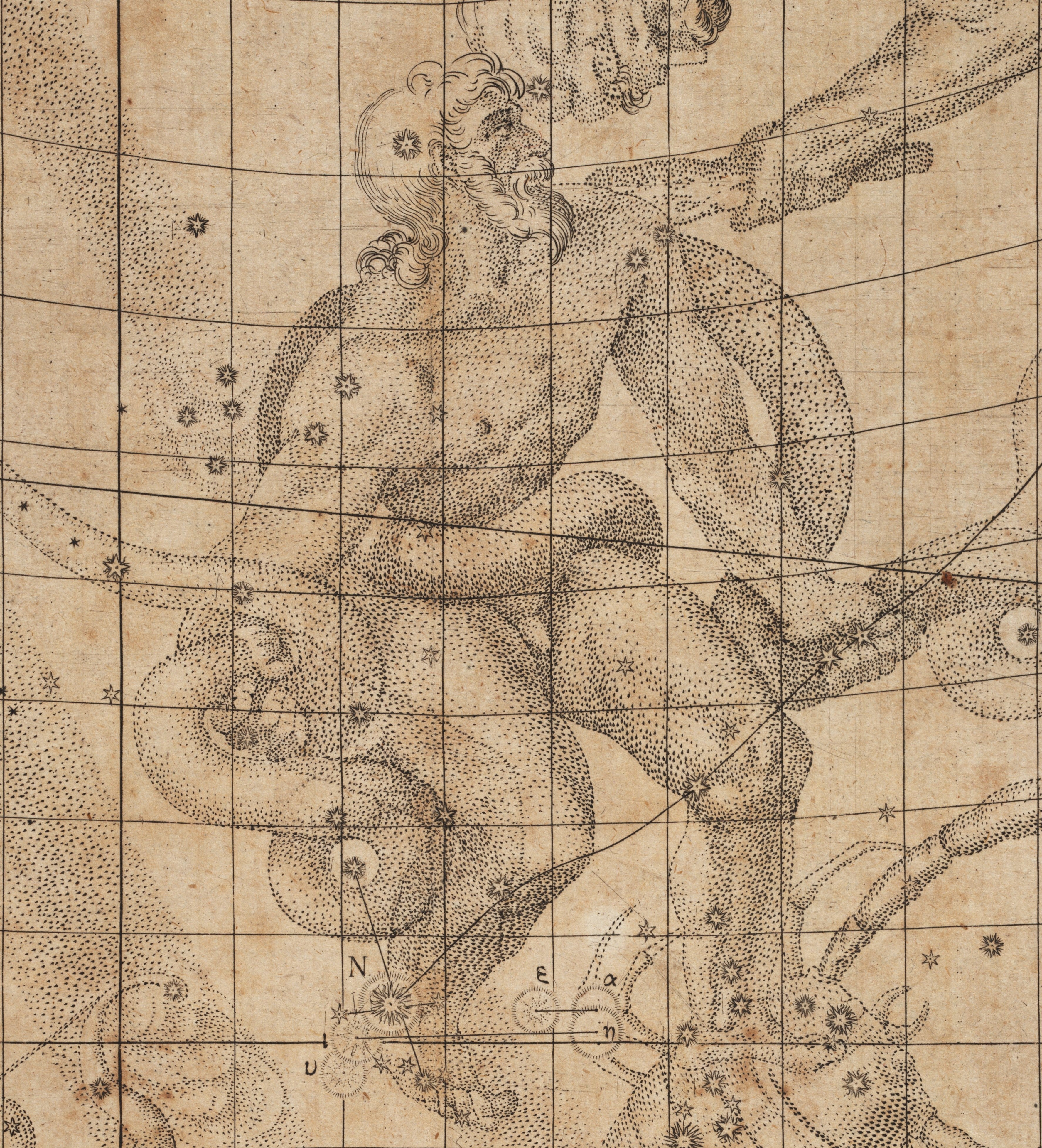Detail of Ophiuchus constellation. Image source: Kepler, Johannes. De stella nova in pede Serpentarii. Prague, 1606, pp. 76-77.