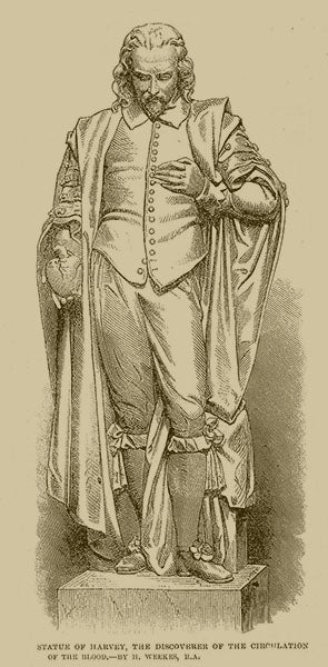 Statue of William Harvey, by Henry Weekes, wood engraving, Illustrated London News, Dec. 12, 1863 (Wikimedia commons)