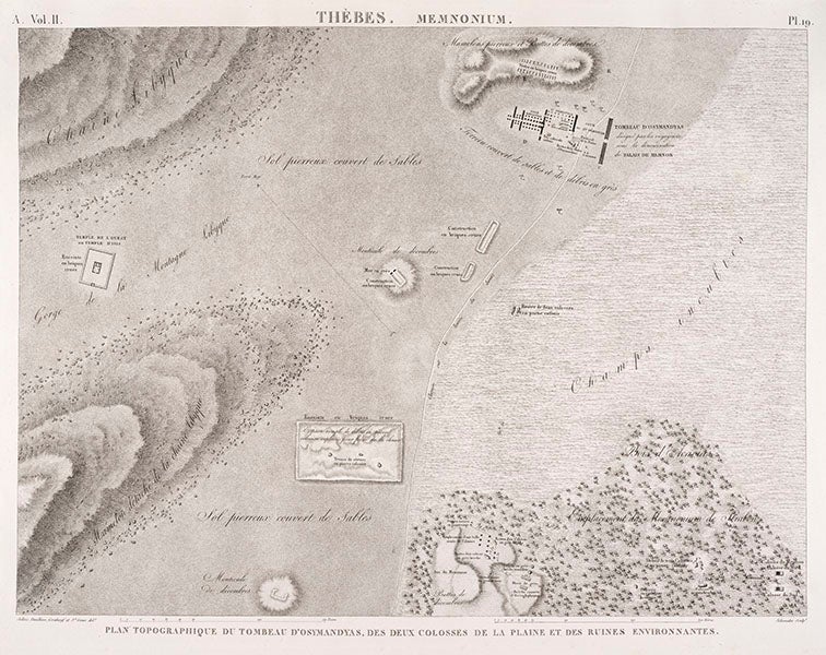 Ground-plan of the Memnonium at Thebes, after drawing by Jean-Baptiste Prosper Jollois and Edouard Devilliers du Terrage, Description de l’Égypte, Antiquités, vol. 2, 1809 (Linda Hall Library) 