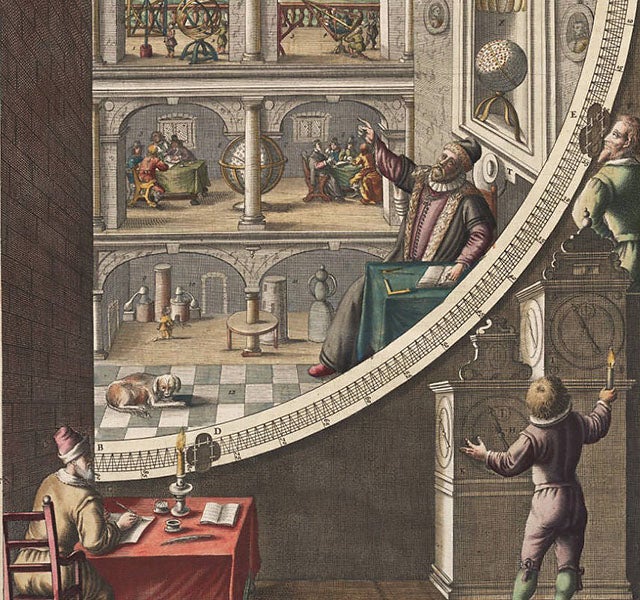 Portrait of Tycho Brahe, detail of a hand-colored engraving,  Atlas maior, by Joan Blaeu, vol. 1, 1662 (Linda Hall Library)
