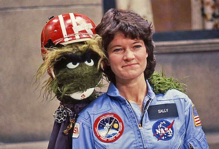 Sally Ride on a segment of Sesame Street, 1984 (today.ucsd.edu)