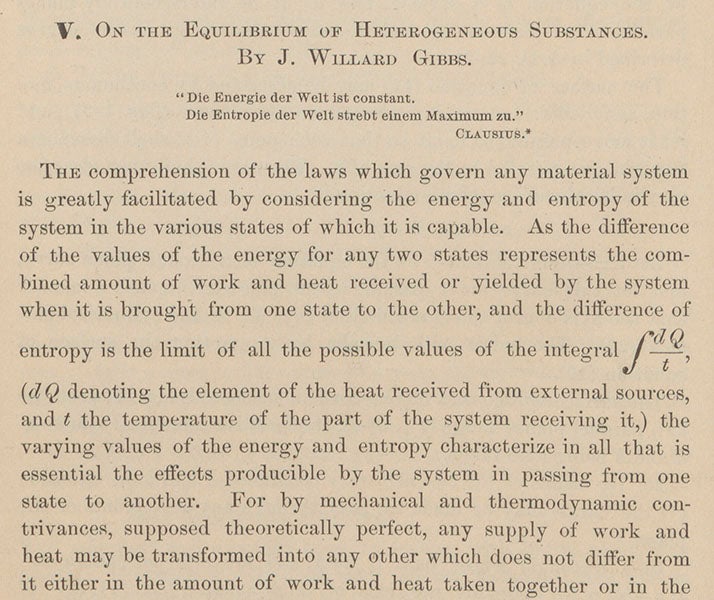 First page of the first paper by Josiah Willard Gibbs in the <i>Transactions of the Connecticut Academy of Sciences</i>, 1876 (Linda Hall Library)