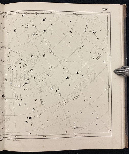 The northern constellations Bootes and Corona, Atlas des gestirnten Himmels, by Joseph Johann Littrow, plate XIV, 1839 (Linda Hall Library)