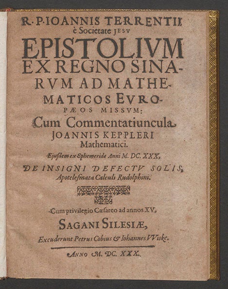 Title page, Johannes Kepler, Commentatiuncula , 1630, a book from the Macclesfield Library (Linda Hall Library)