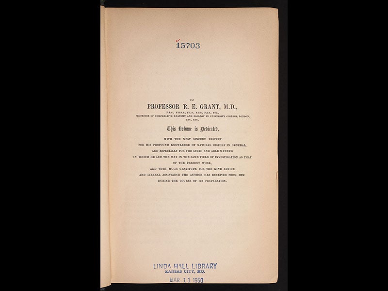 Bowerbank dedicated his sponge monograph to Robert Grant at University College, London.