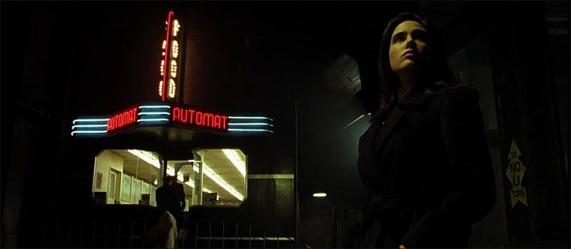 The Automat of the City, with Emma Murdoch (Jennifer Connelly) following the trail of John Murdoch, a movie still from Dark City (1998), Internet Movie Database (imdb.com)
