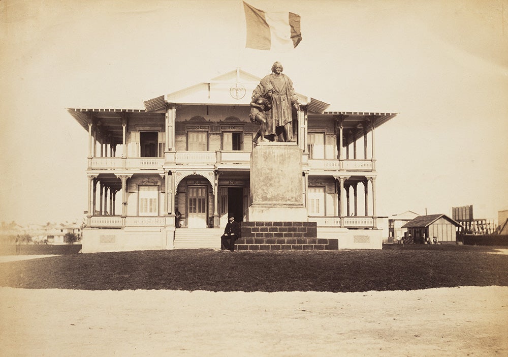 Columbus statue in Cristóbal. From A.B. Nichols Notebooks. View in Digital Collection »