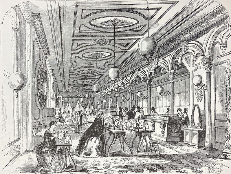 I. M. Singer & Co. showroom, wood engraving, 1857, Frank Leslie’s Illustrated Newspaper, Aug. 29, 1857, Smithsonian Institution photo 48091-B (www.si.edu)