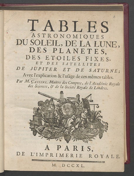 Title page, Tables astronomiques, by Jacques Cassini, 1740  (Linda Hall Library)