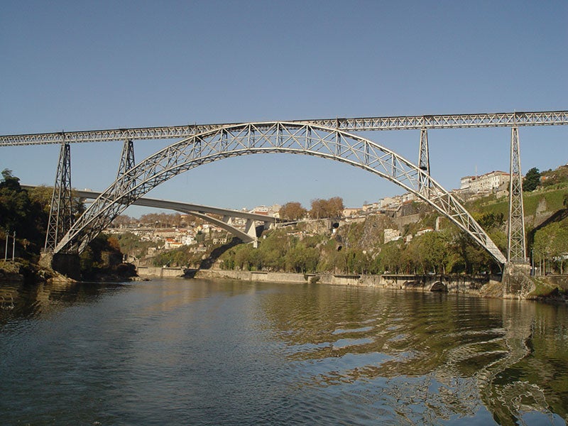 The Maria Pia Bridge today, River Douro, Portugal, modern photograph, built by Gustave Eiffel’s company, 1877 (Wikimedia commons)