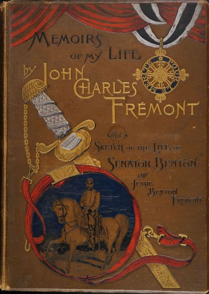 Gold-embossed stamped front cover of Memoirs of My Life, by John Charles Fremont, 1887 (Linda Hall Library)