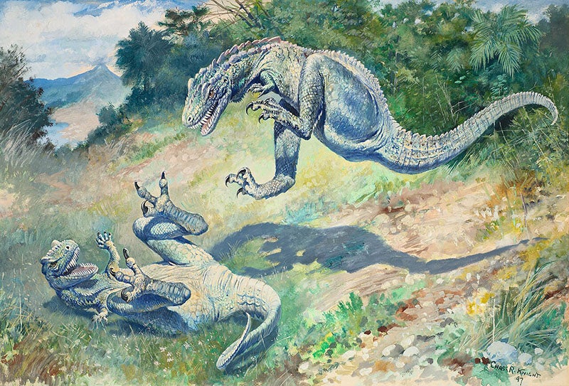 “Leaping Laelaps,” watercolor by Charles R. Knight, 1897, American Museum of Natural History (Wikimedia commons)