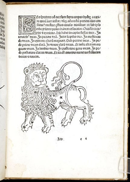 The constellation Leo, woodcut in Poeticon astronomicon, by Hyginus, 1482 (Linda Hall Library)