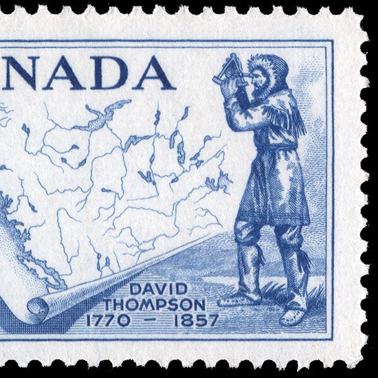 Canadian 5¢ postage stamp honoring David Thompson, 1957 (linns.com)