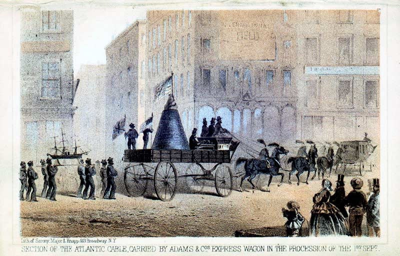 A portion of unused cable taking part in the New York City parade celebrating the completion of the first Atlantic Cable, Sep. 1, 1858, Manual of the Corporation of the City of New York, with lithographs by Sarony, Major & Knapp, [1861], reproduced on atlantic-cable.com (atlantic-cable.com)