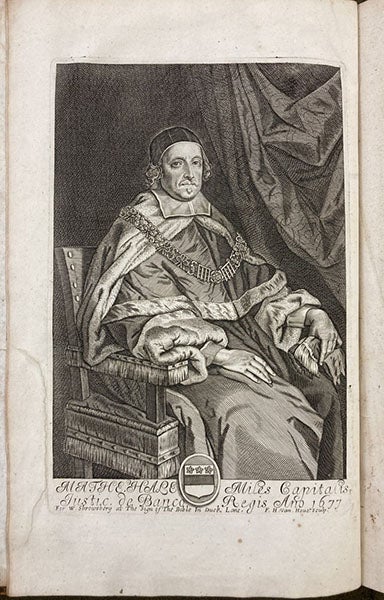 Portrait of Matthew Hale, frontispiece engraved by Frederick Hendrik van Hove, after a painting by John Michael Wright, 1671, in Hale’s The Primitive Origination of Mankind, 1677 (Linda Hall Library)